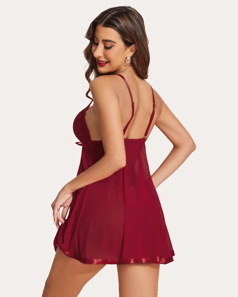 Strap Lace Babydoll Mesh Dress