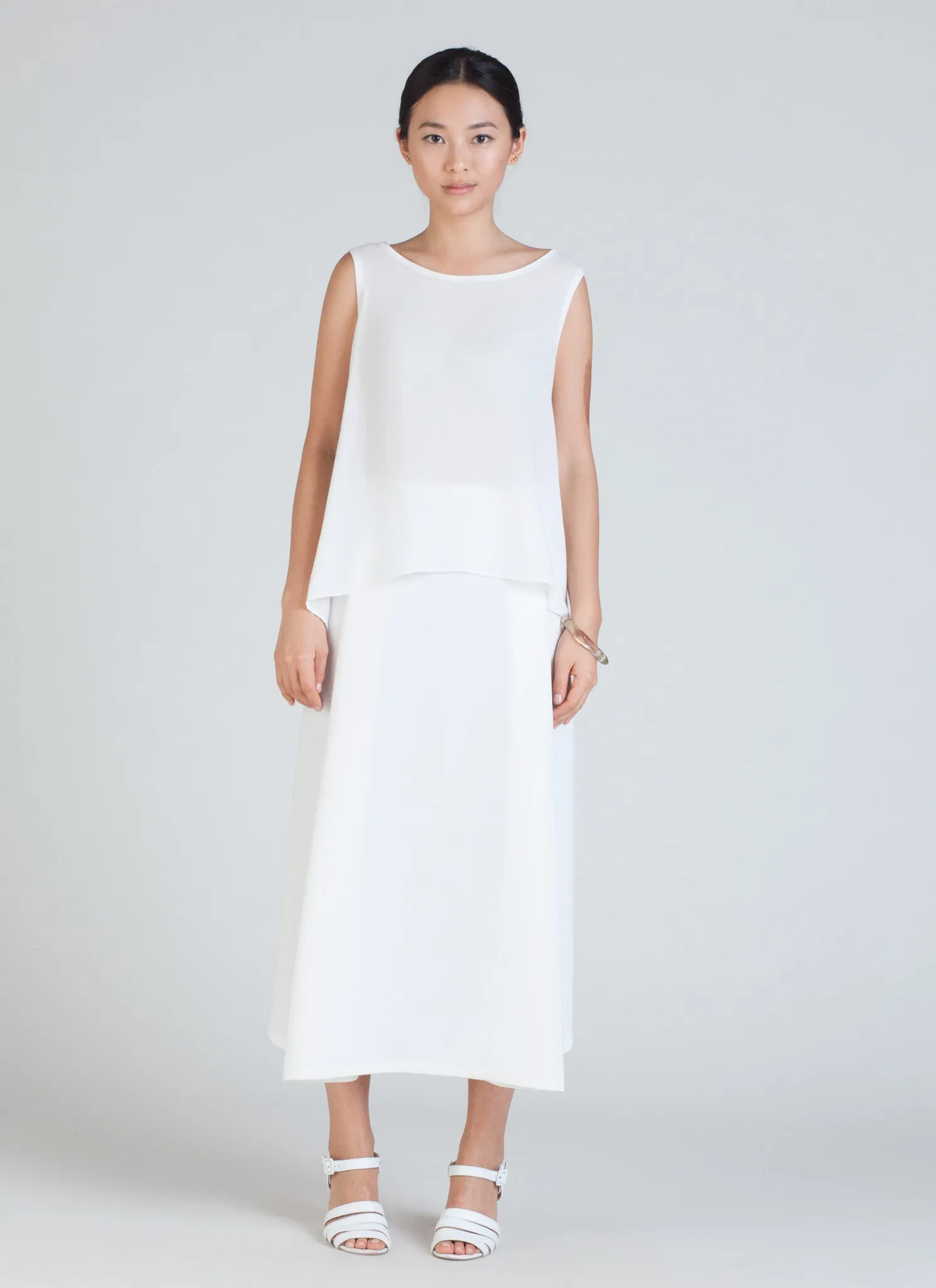 Stream Deep Pleated Midi Skirt - White