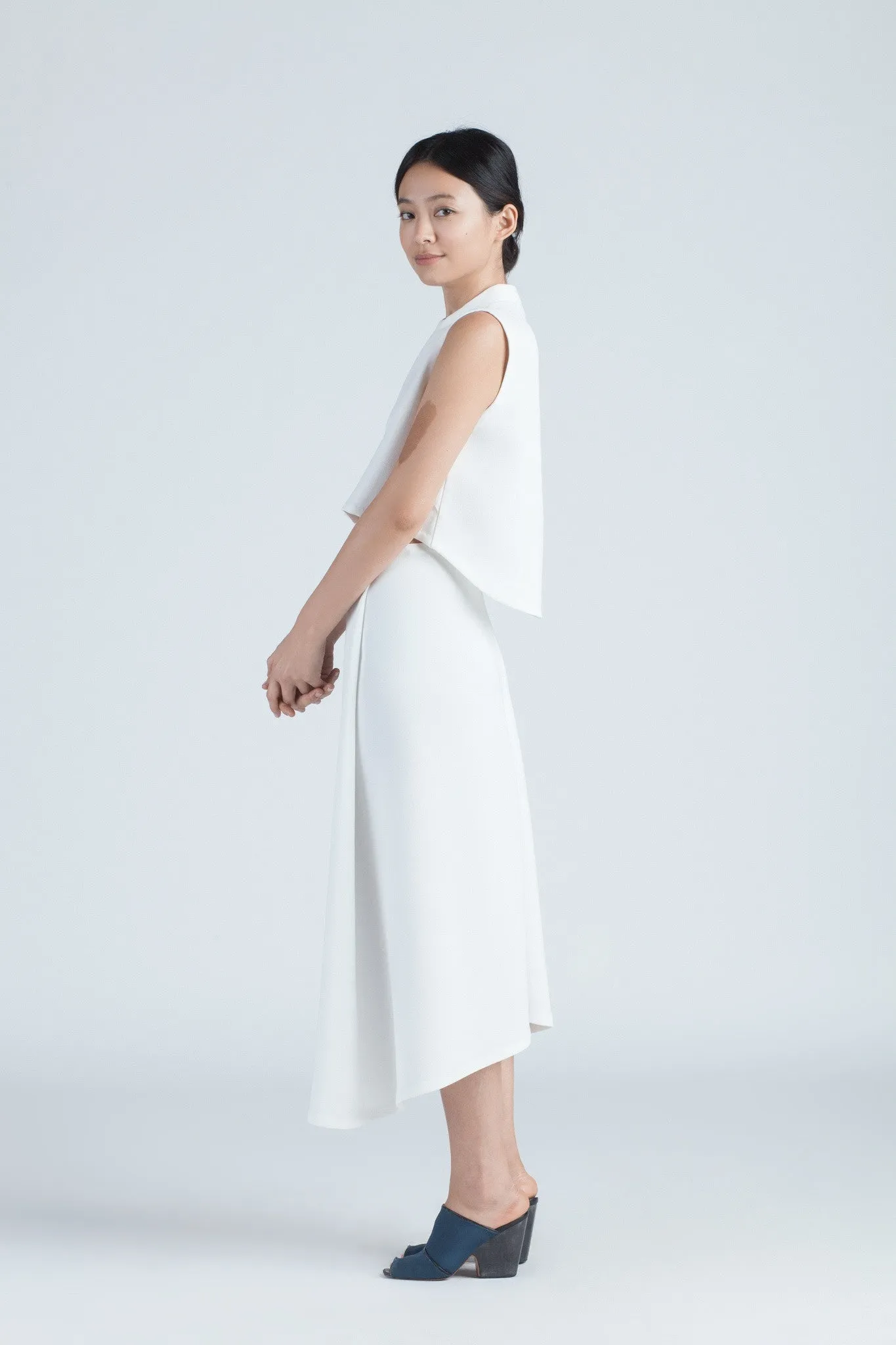 Stream Deep Pleated Midi Skirt - White