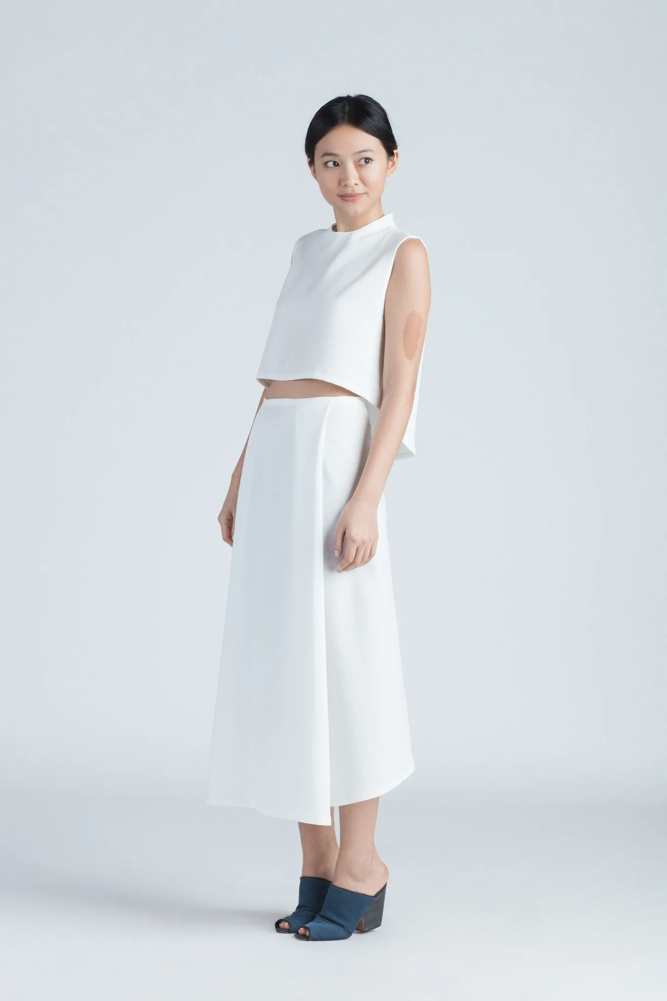 Stream Deep Pleated Midi Skirt - White