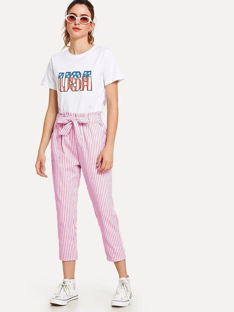 Striped Knot Front Pants