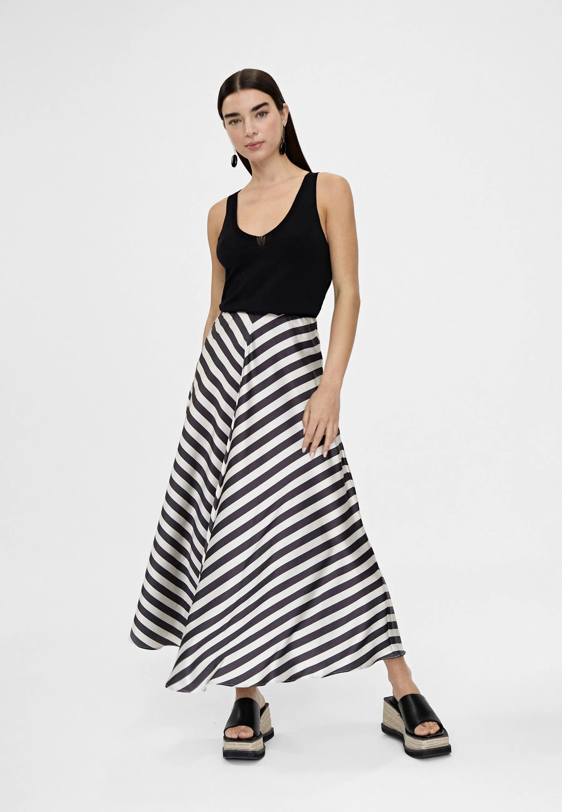 Striped midi skirt