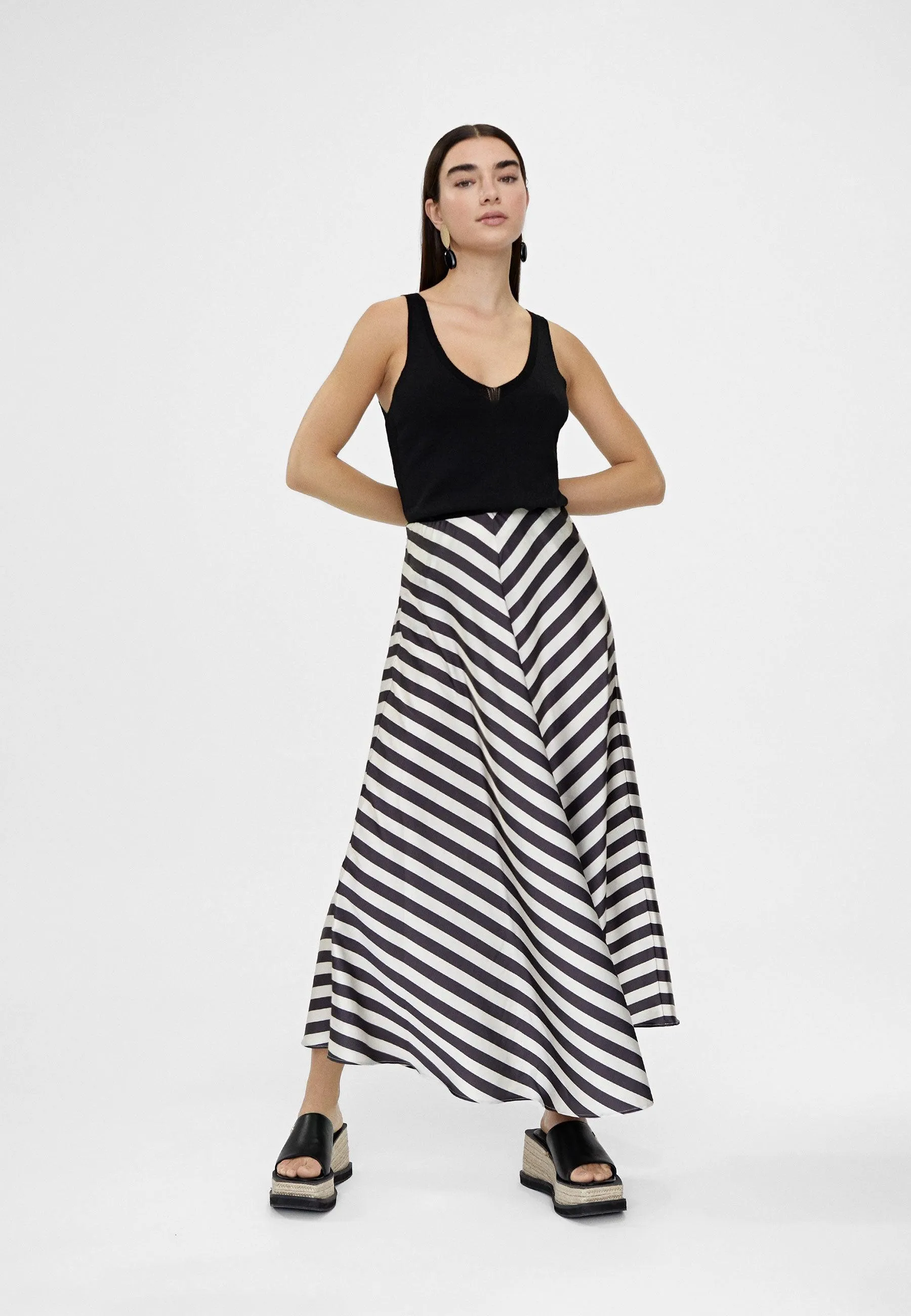 Striped midi skirt