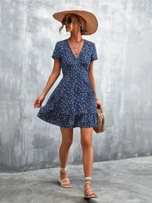 Summer Short Boho V Neck Floral Bohemian Flower Mini Midi Dresses