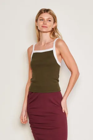 Sundry Ringer Apron Tank in Olive