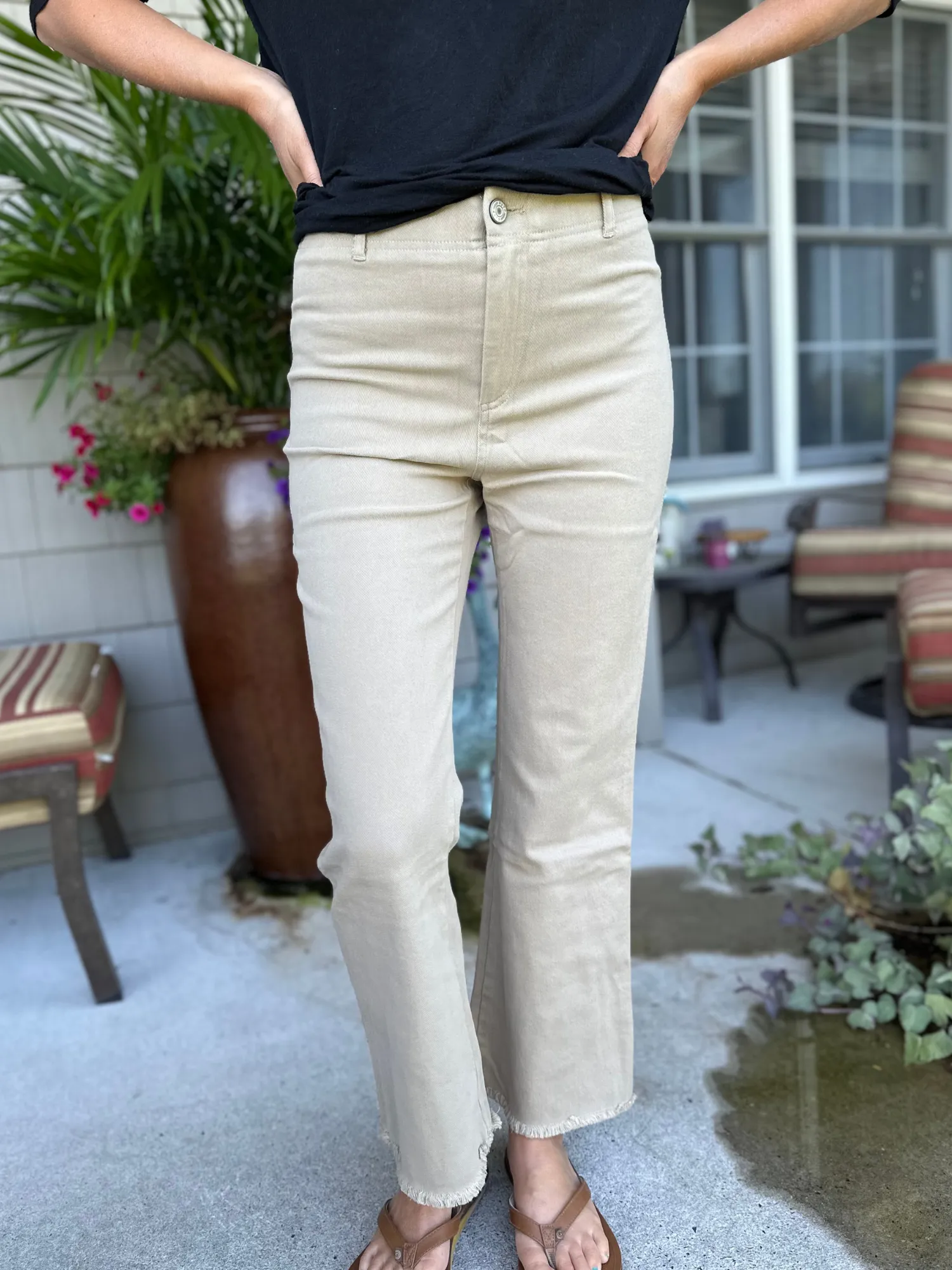 Super Stretch High Waist Flare Pants in Tan