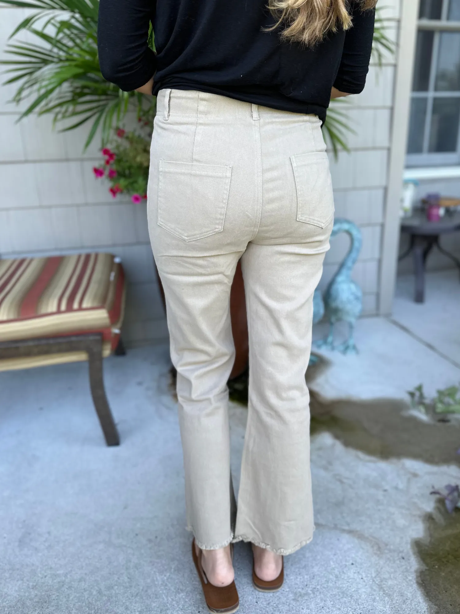 Super Stretch High Waist Flare Pants in Tan