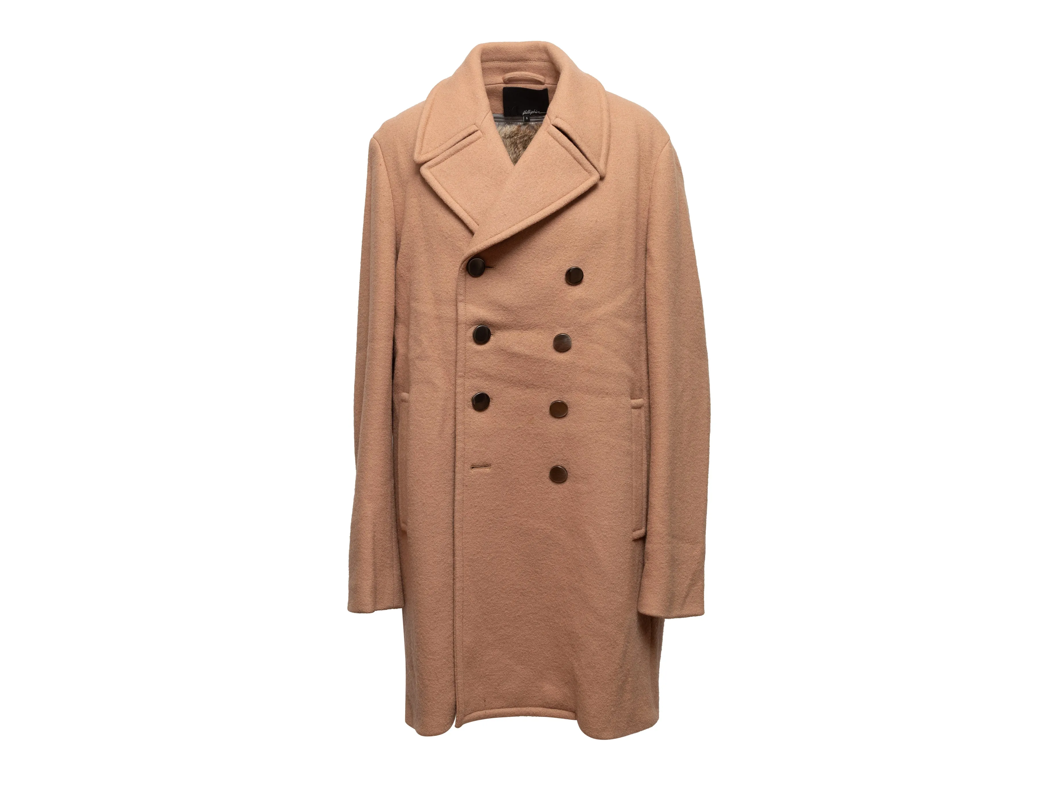 Tan Phillip Lim Wool Double-Breasted Fur-Lined Coat Size S