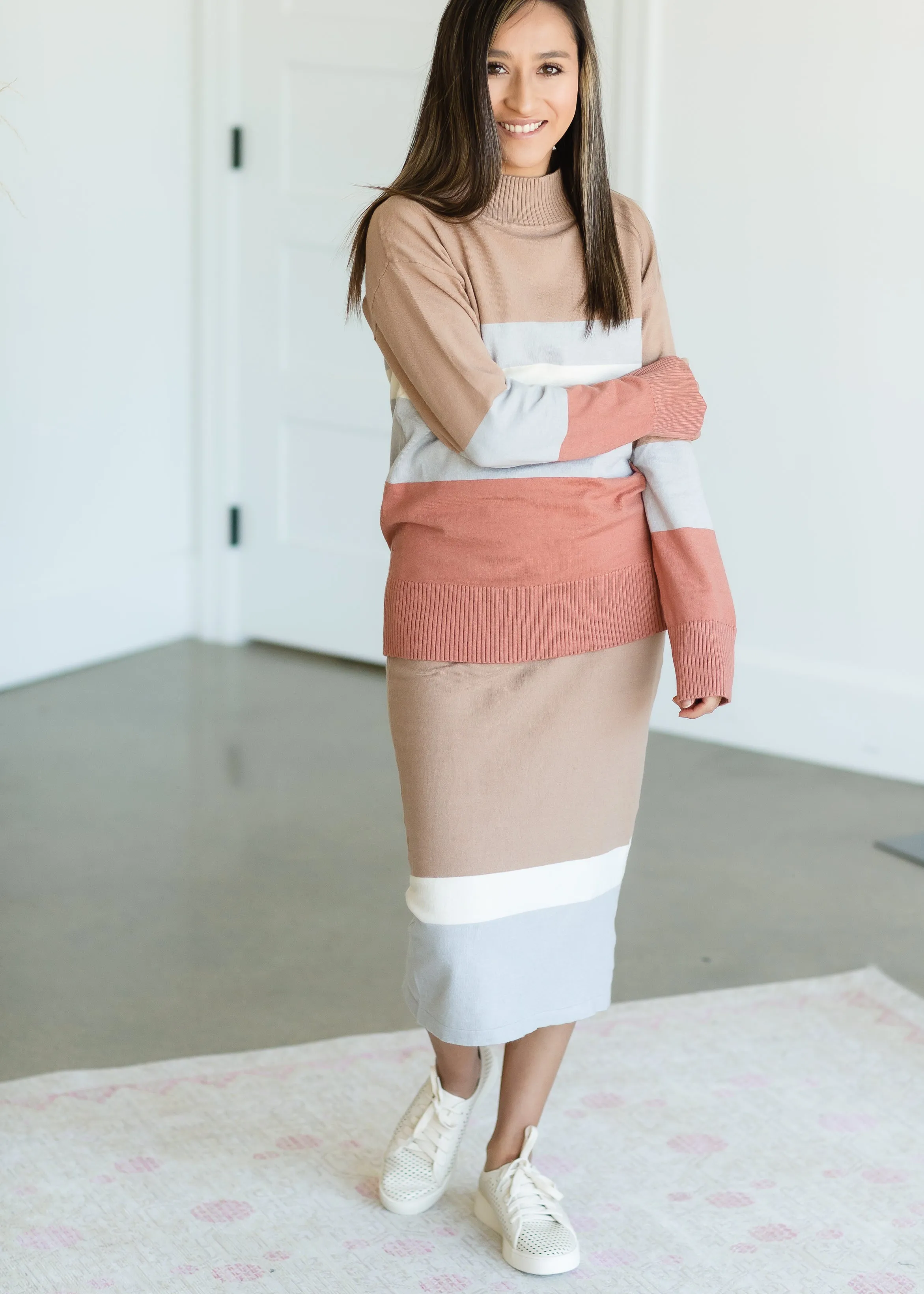 Taupe Stripe Miranda Midi Skirt - FINAL SALE