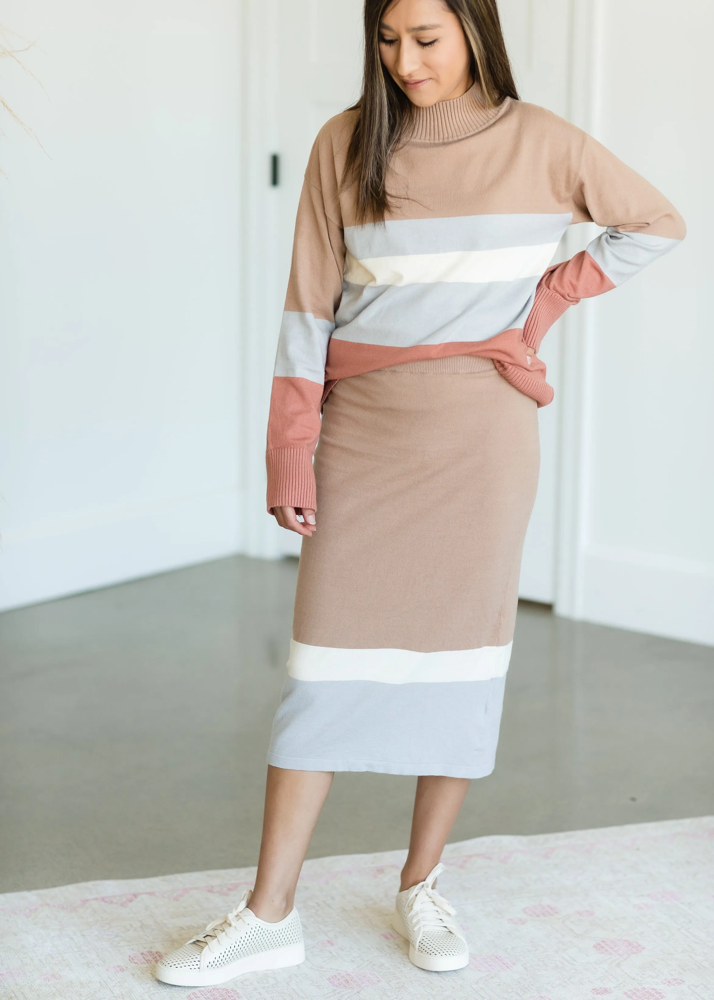 Taupe Stripe Miranda Midi Skirt - FINAL SALE