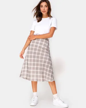 Tauri Midi Skirt in Grunge Check Taupe