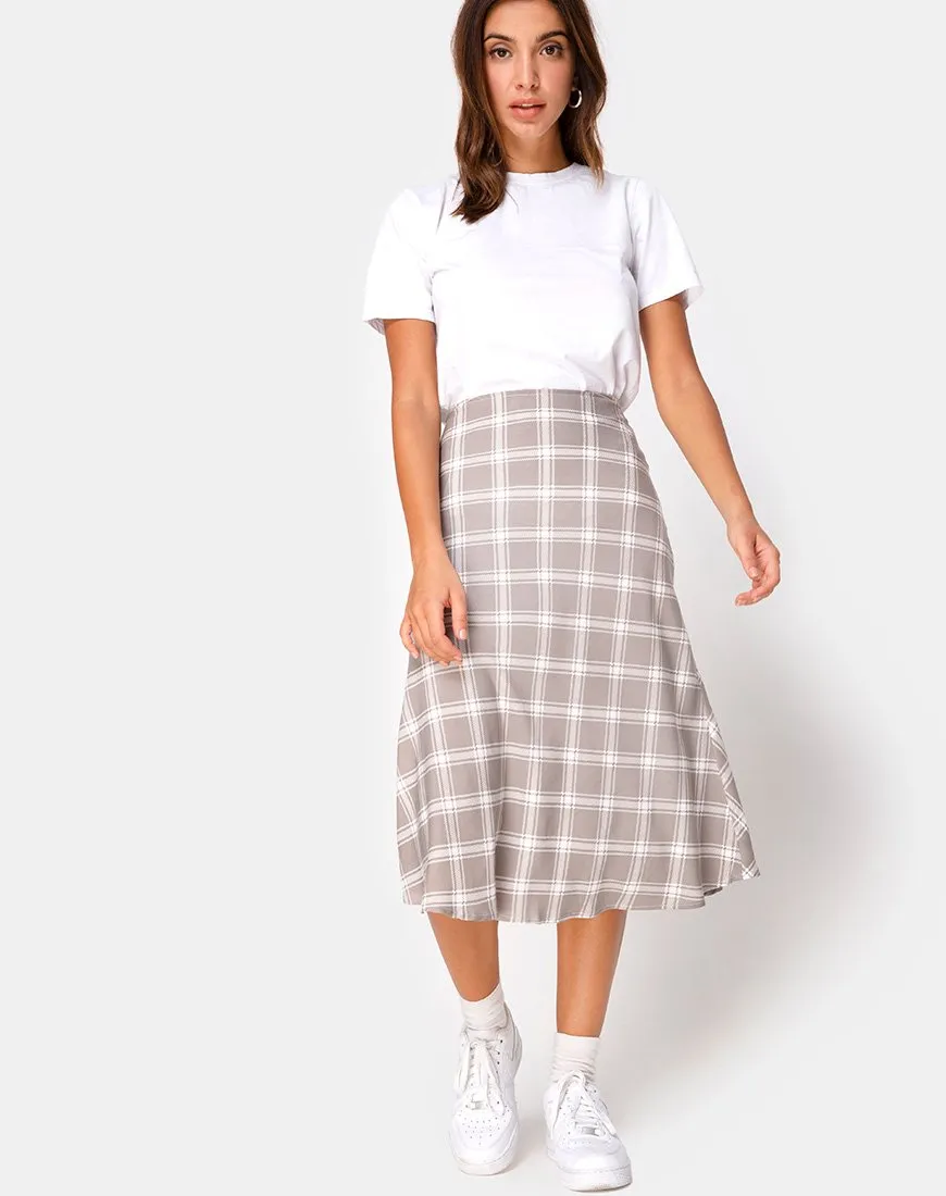 Tauri Midi Skirt in Grunge Check Taupe