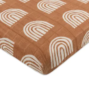 Terracotta Rainbow Organic Muslin Midi Crib Sheet