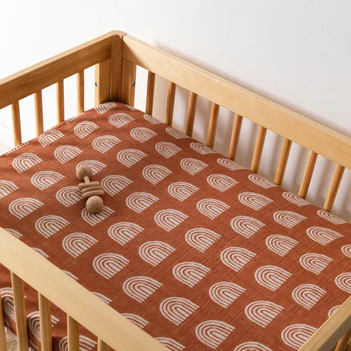 Terracotta Rainbow Organic Muslin Midi Crib Sheet