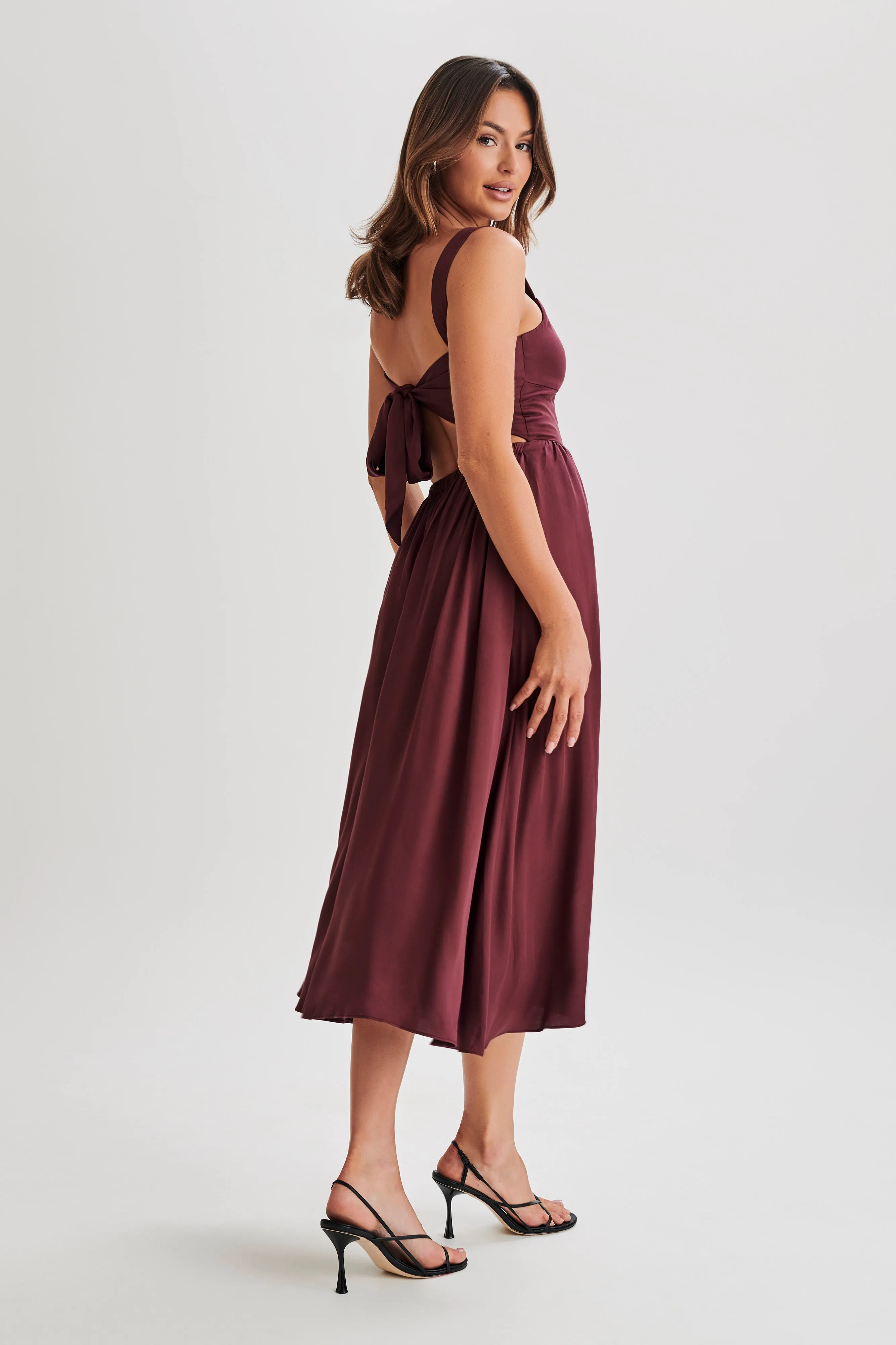 Thandi Midi Dress With Back Tie - Plum