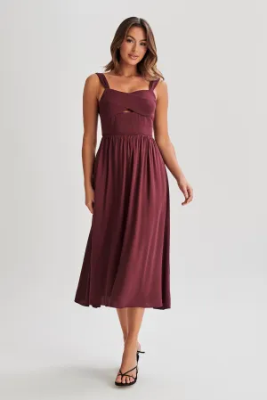 Thandi Midi Dress With Back Tie - Plum