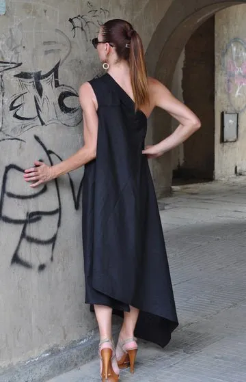 TIFFANY Beige Linen Dress With One Shoulder