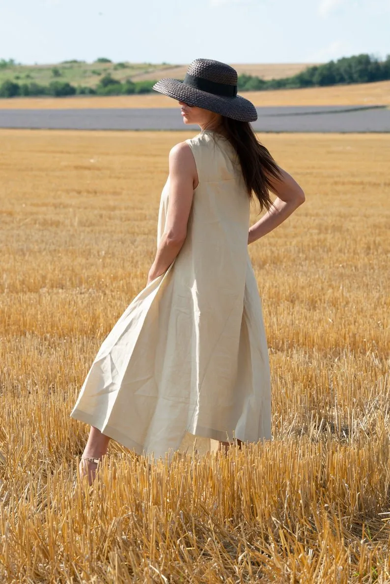 TIFFANY Beige Linen Dress With One Shoulder