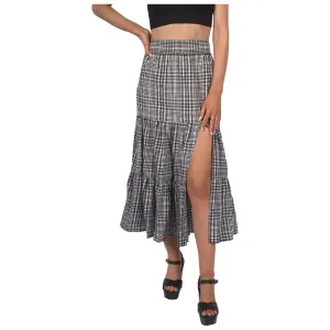 Topshop Women's Gingham Split Midi Skirt - Black, White & Blue