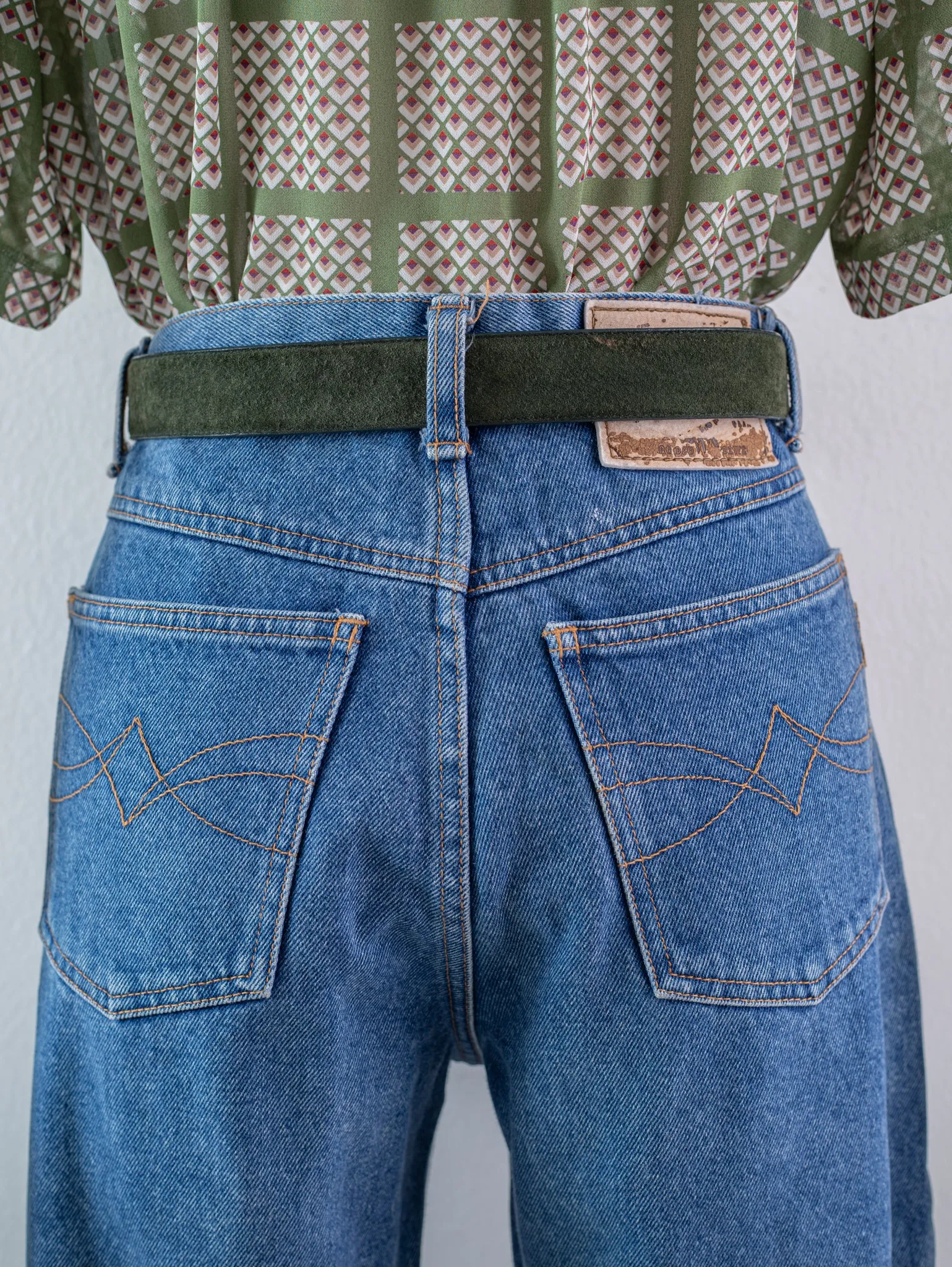 Vintage Denim Patch High Waist Jeans