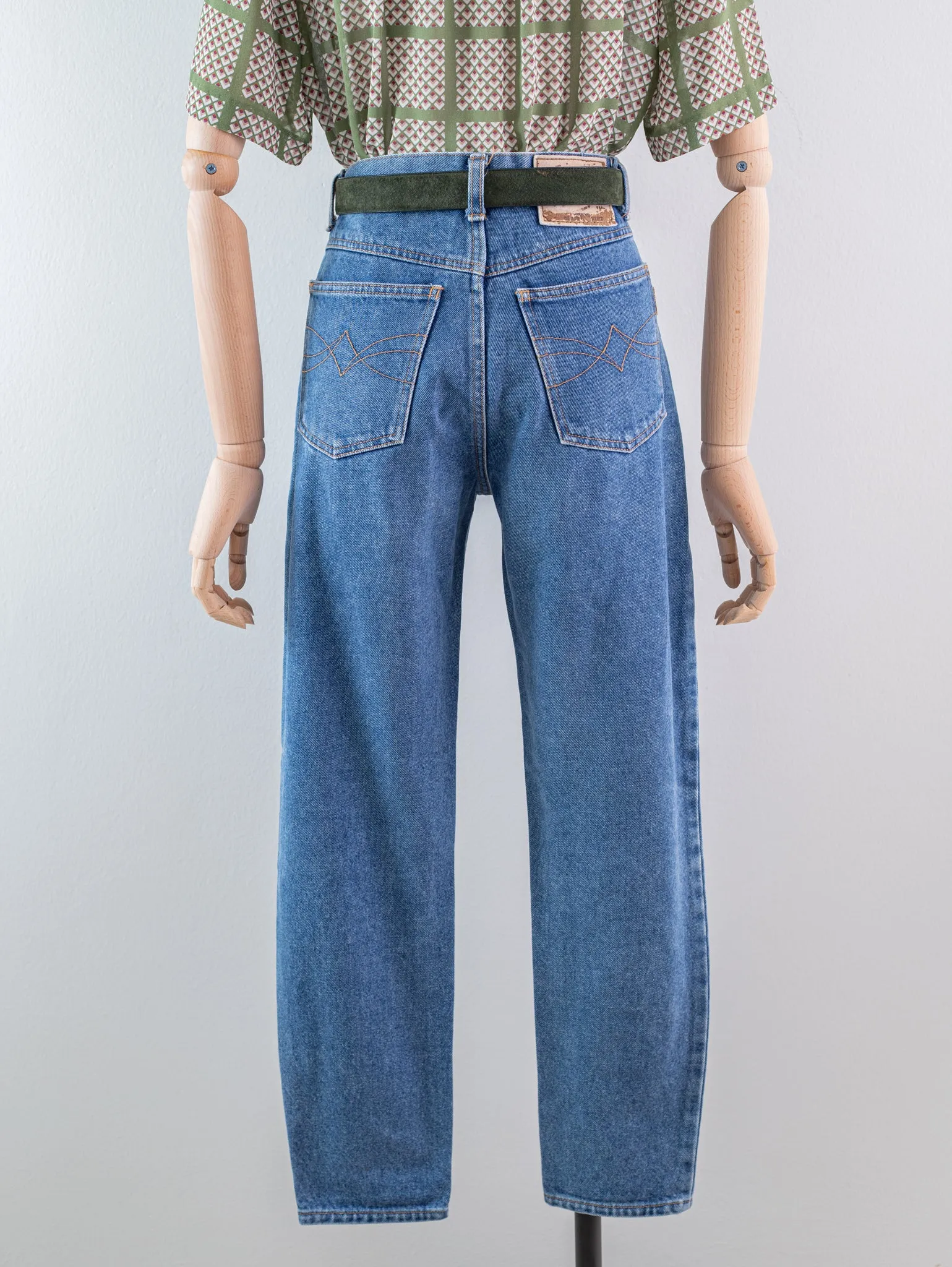 Vintage Denim Patch High Waist Jeans