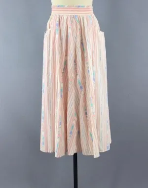 Vintage Midi Skirt / Pastel Peach Chevron