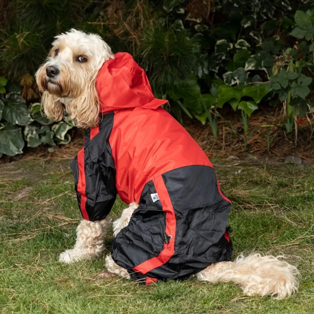 Waterproof Dog Coat with legs in Red Black