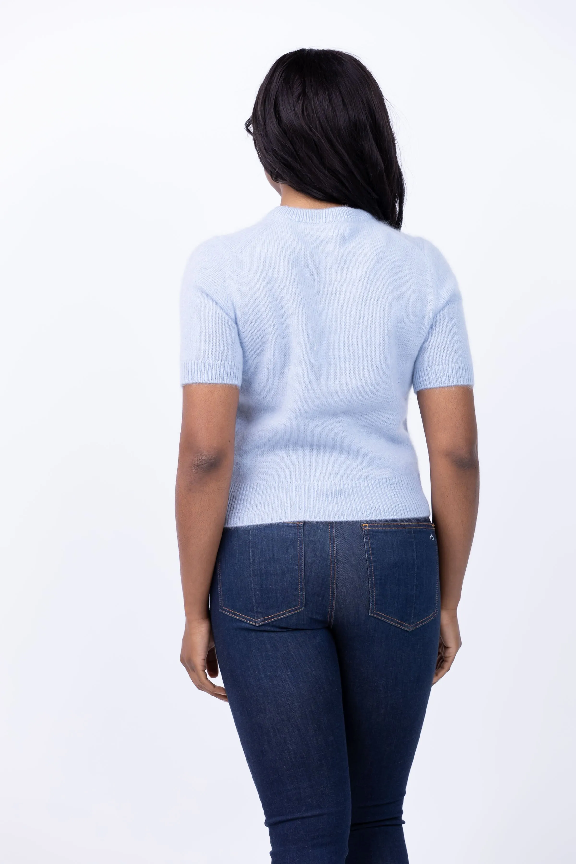 White   Warren Brushed Cashmere Tee in Misty Blue