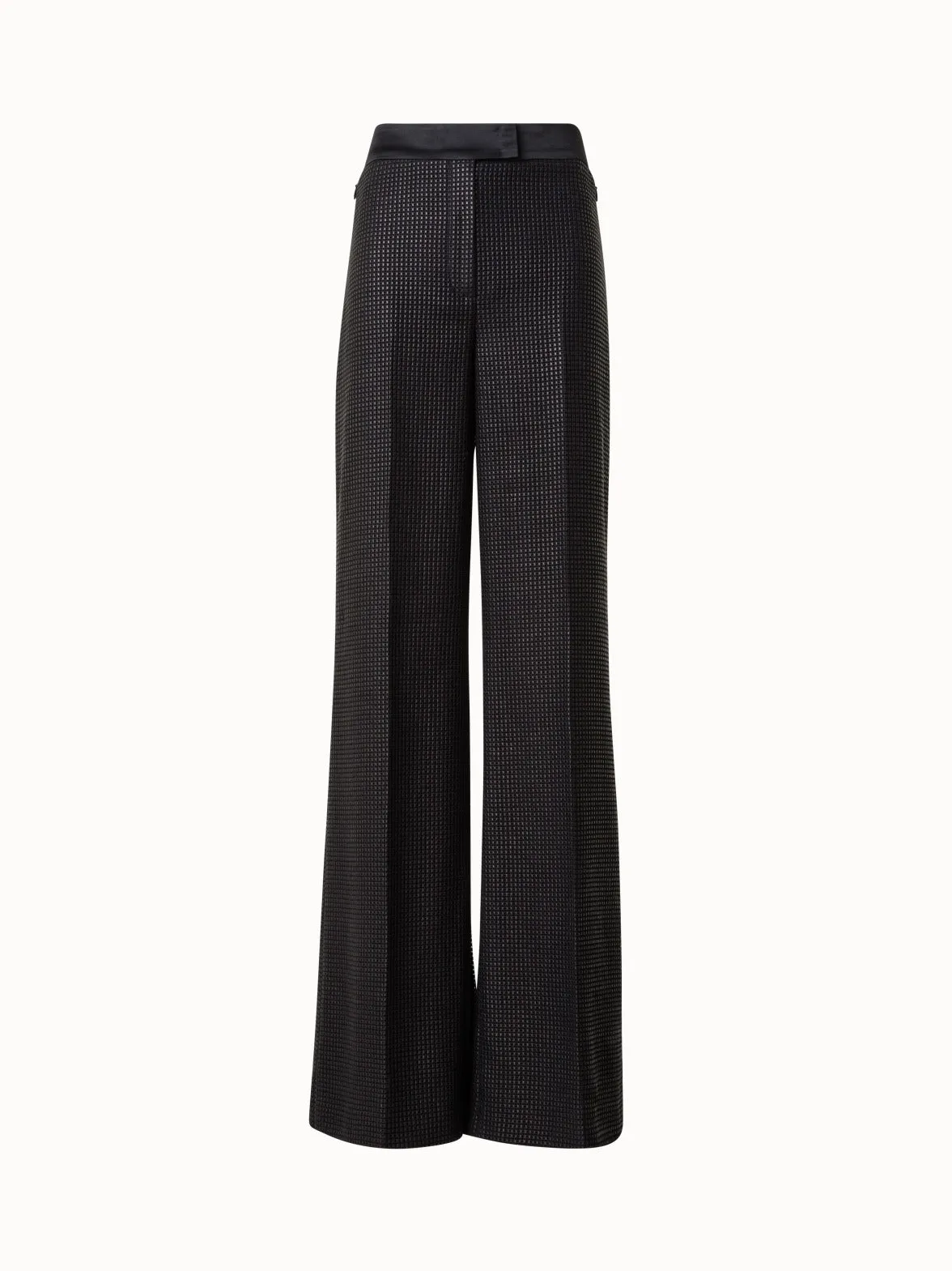 Wide Leg High-Waist Pants with Techno Grid Embroidery