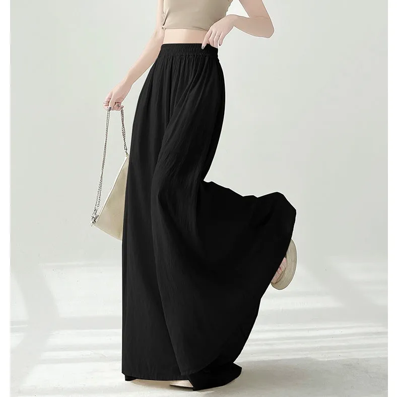 Wide-Leg Ice Silk Breathable Elastic Waist Loose Pants