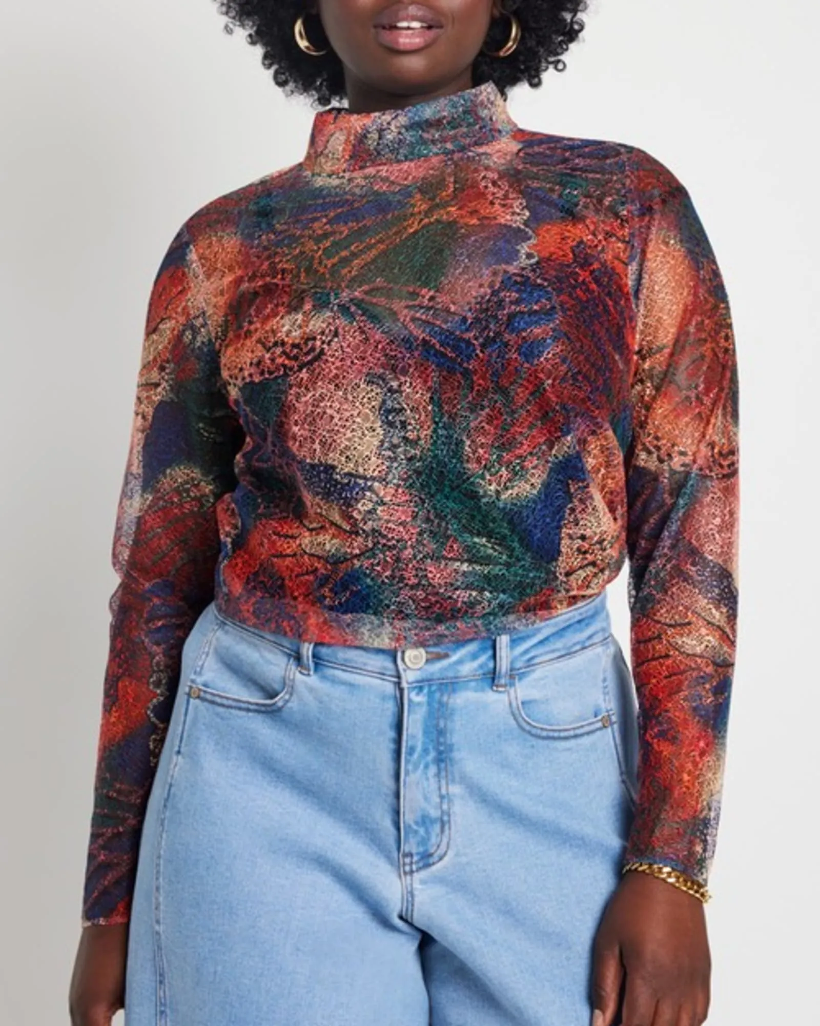 Willa Printed Lace Turtleneck Top | Metamorphosis