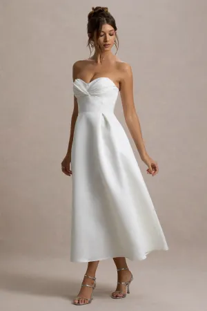 Wintour | White Satin Sweetheart Midi Dress