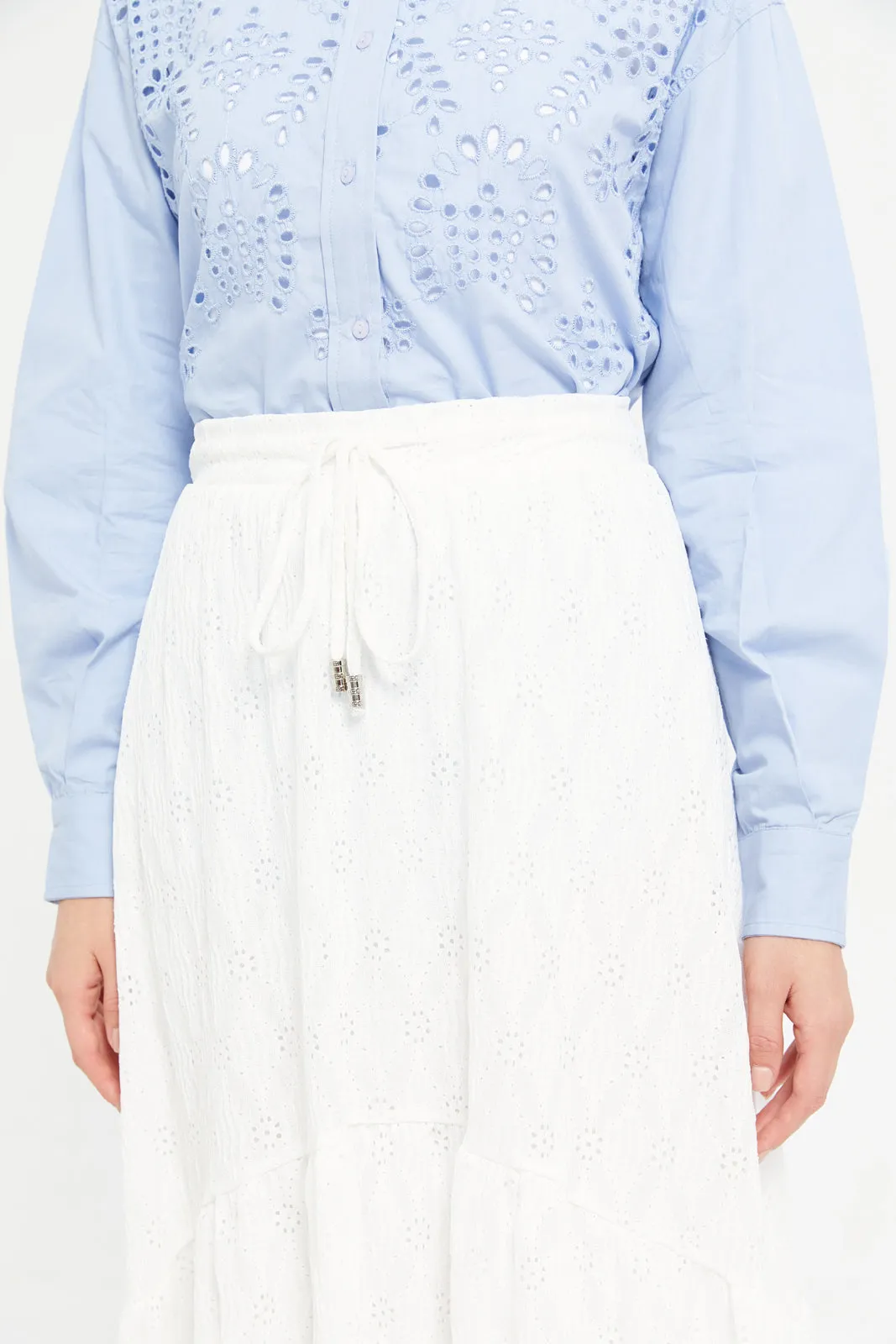 Women Ivory Broderie Skirt