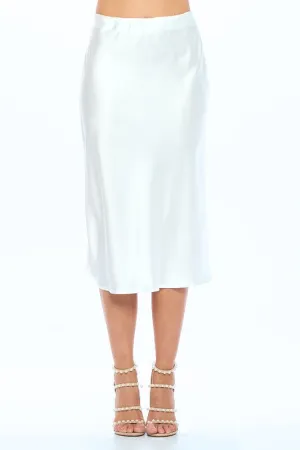 Women Made in USA Solid Stretch Satin Midi Skirt