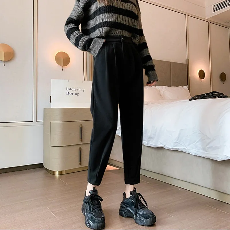 Women Pants Casual Streetwear Loose High Waist Pants Solid Trousers