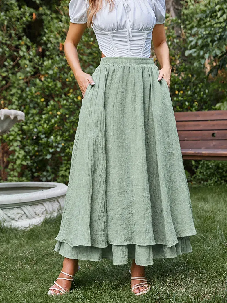 Women Renaissance Cotton Maxi Skirt 2-Layer Swing Skirts