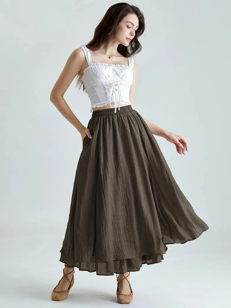 Women Renaissance Cotton Maxi Skirt 2-Layer Swing Skirts