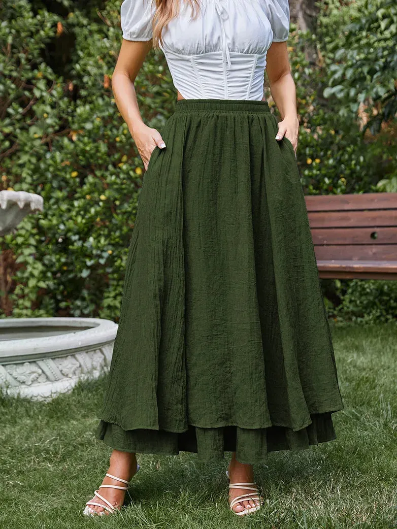 Women Renaissance Cotton Maxi Skirt 2-Layer Swing Skirts