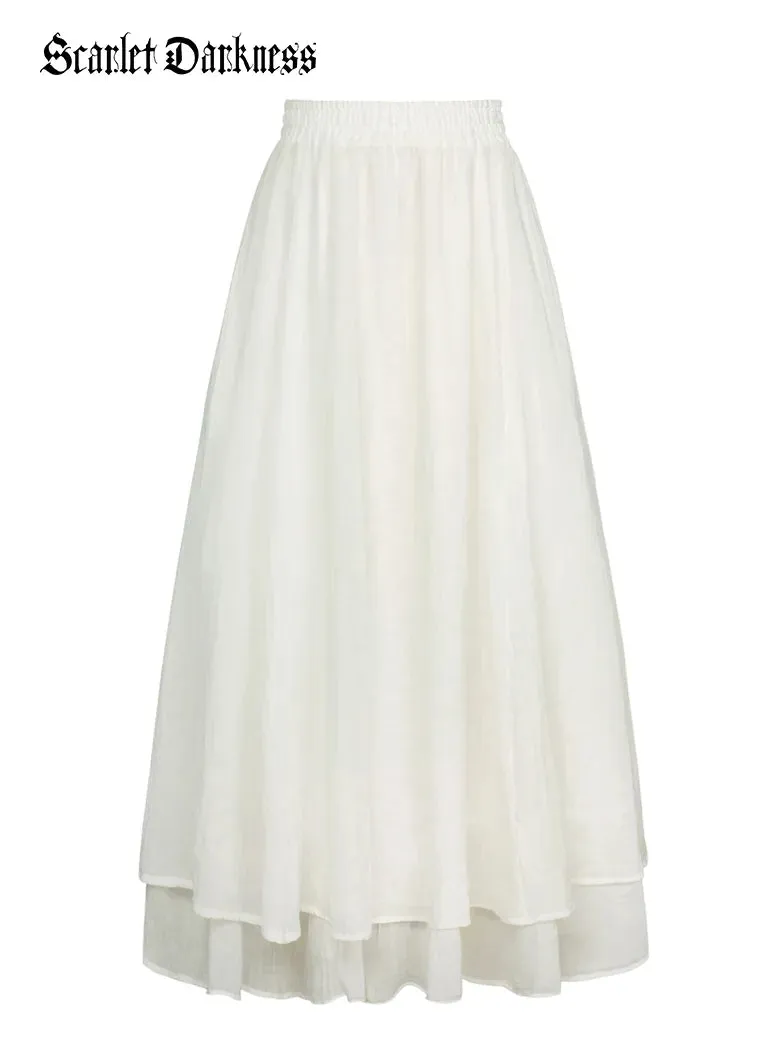 Women Renaissance Cotton Maxi Skirt 2-Layer Swing Skirts