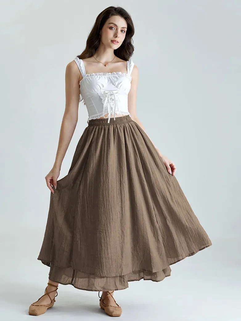 Women Renaissance Cotton Maxi Skirt 2-Layer Swing Skirts