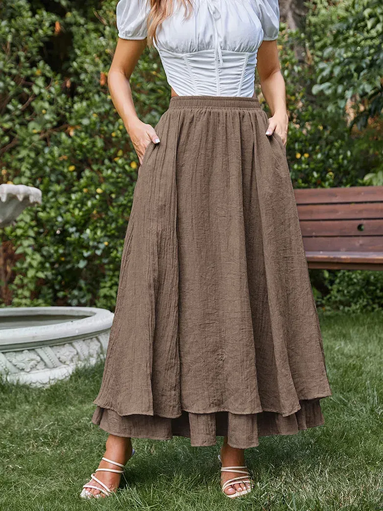 Women Renaissance Cotton Maxi Skirt 2-Layer Swing Skirts