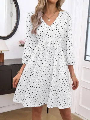 Women Summer Beach Chiffon  Casual Long Sleeve Polka Dot Midi Dresses