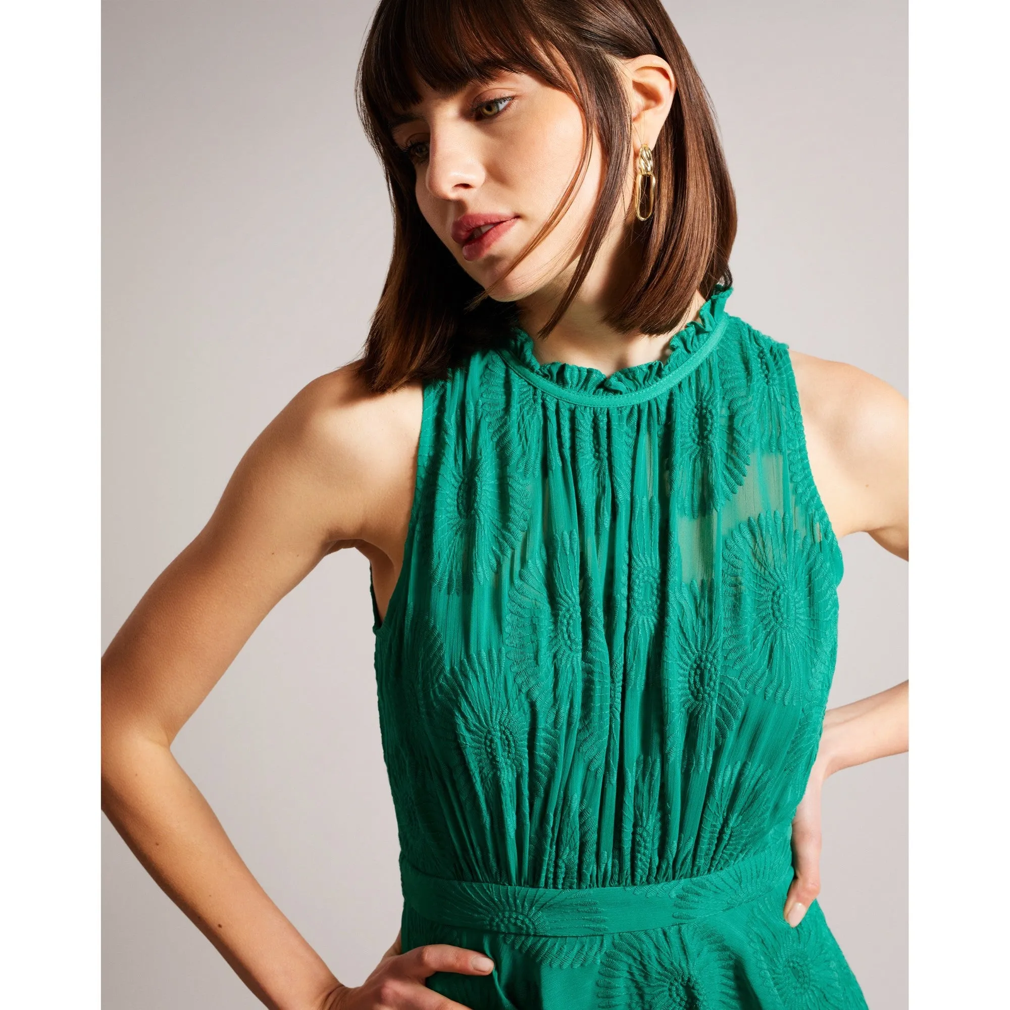 Women Wmd-Floryah-Embroidered Midi Dress With Tiered Skirt - Green