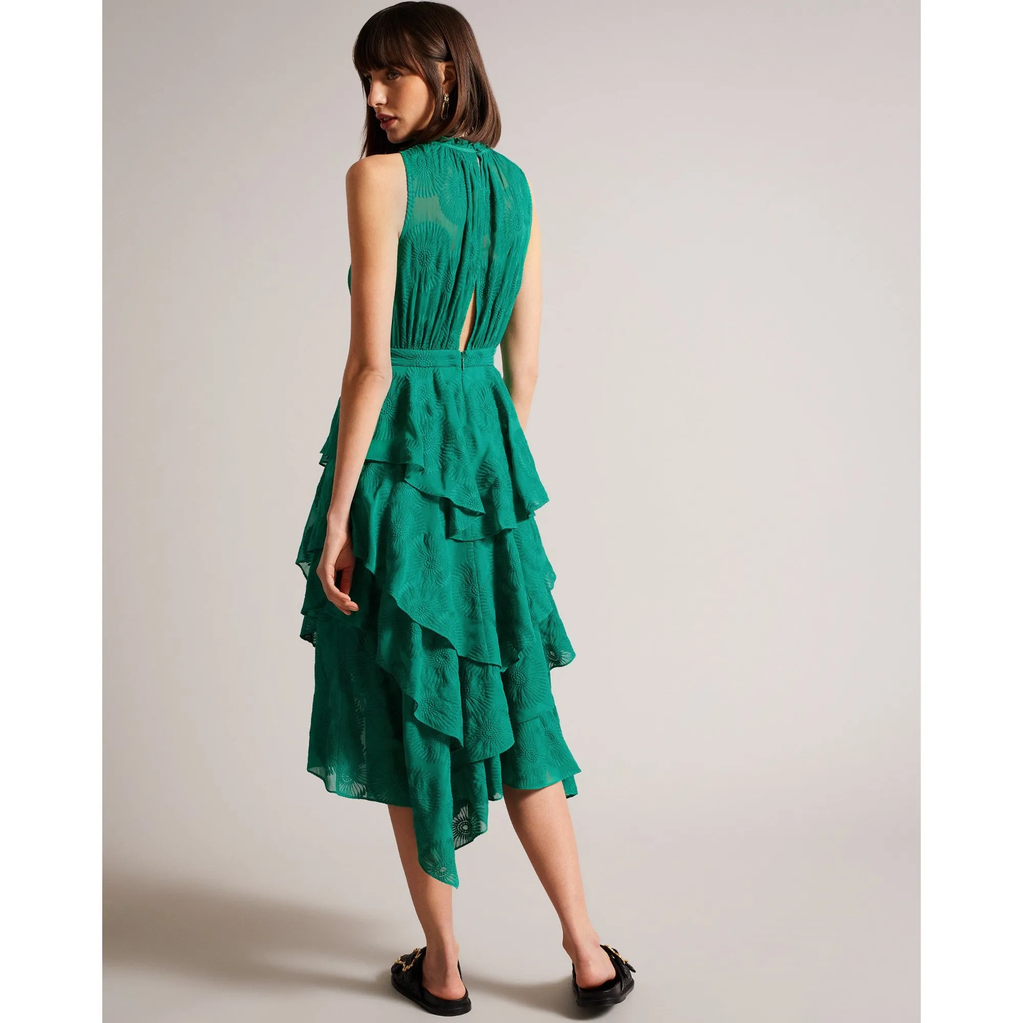 Women Wmd-Floryah-Embroidered Midi Dress With Tiered Skirt - Green