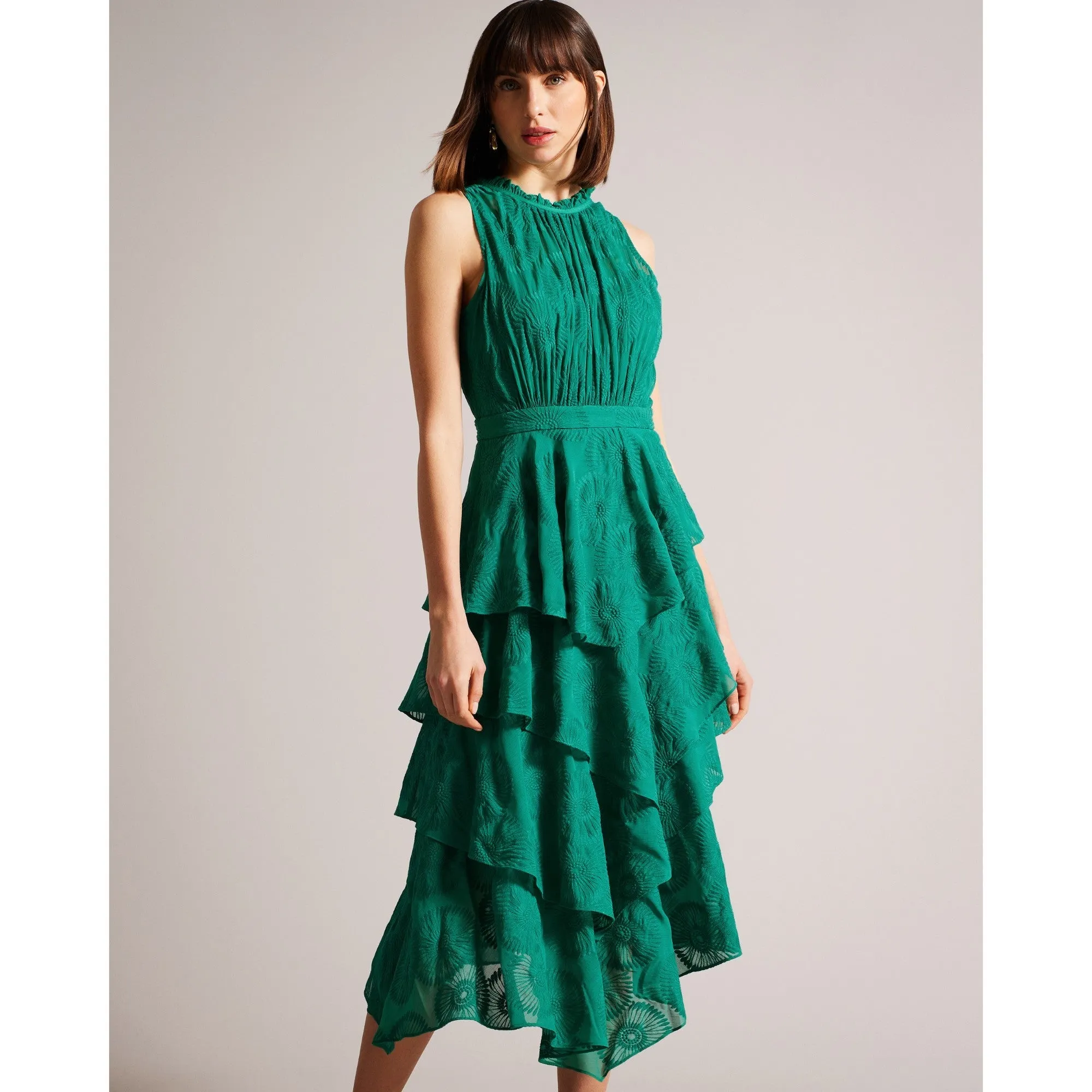 Women Wmd-Floryah-Embroidered Midi Dress With Tiered Skirt - Green