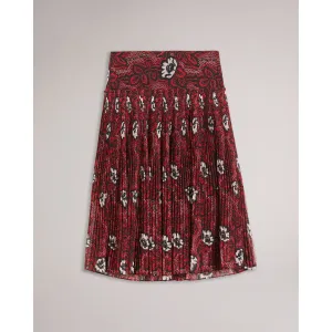 Women Wms-Ariello-Corrugated Dropped Waist Midi Skirt - Red