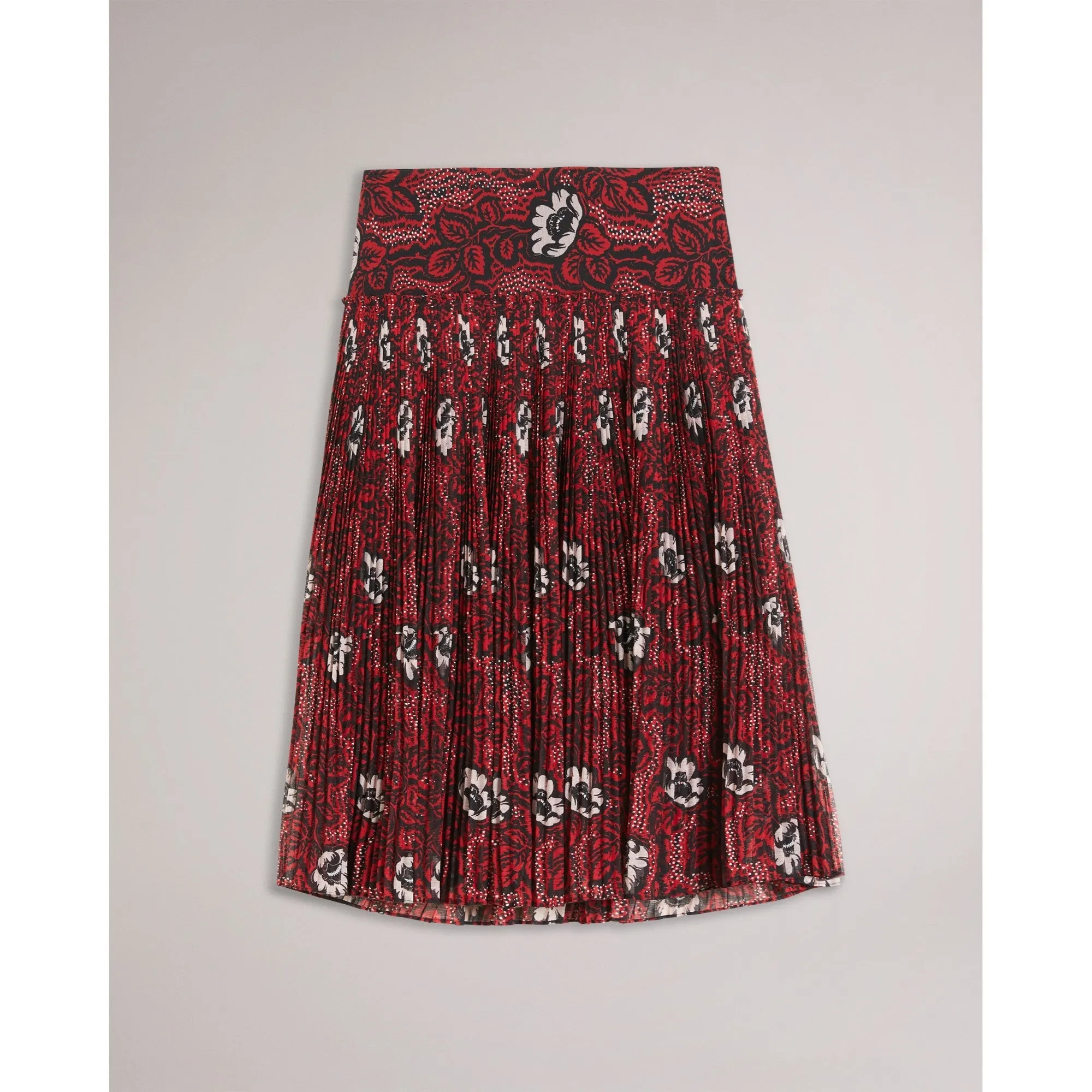 Women Wms-Ariello-Corrugated Dropped Waist Midi Skirt - Red