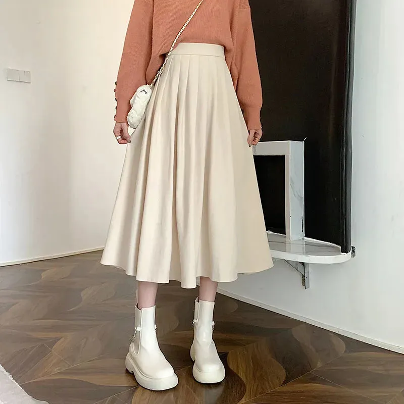 Women's Ruffled Suede High Waist Fashion Designer A-Line Skirts (Midi)