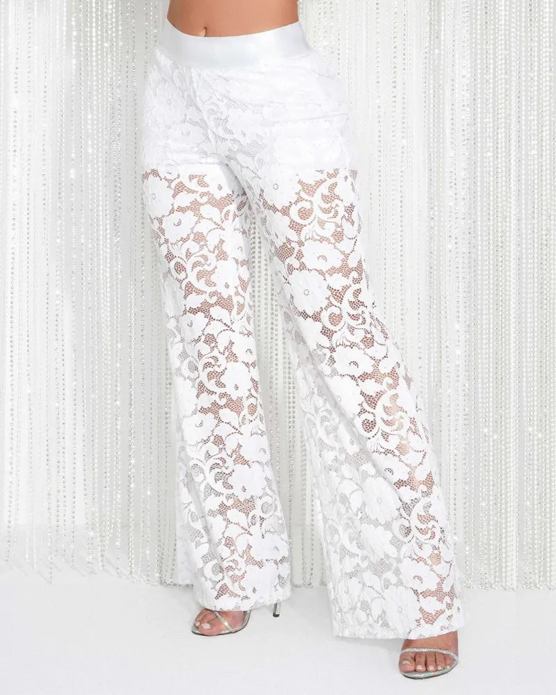 Women’s See-Through White Lace Trousers