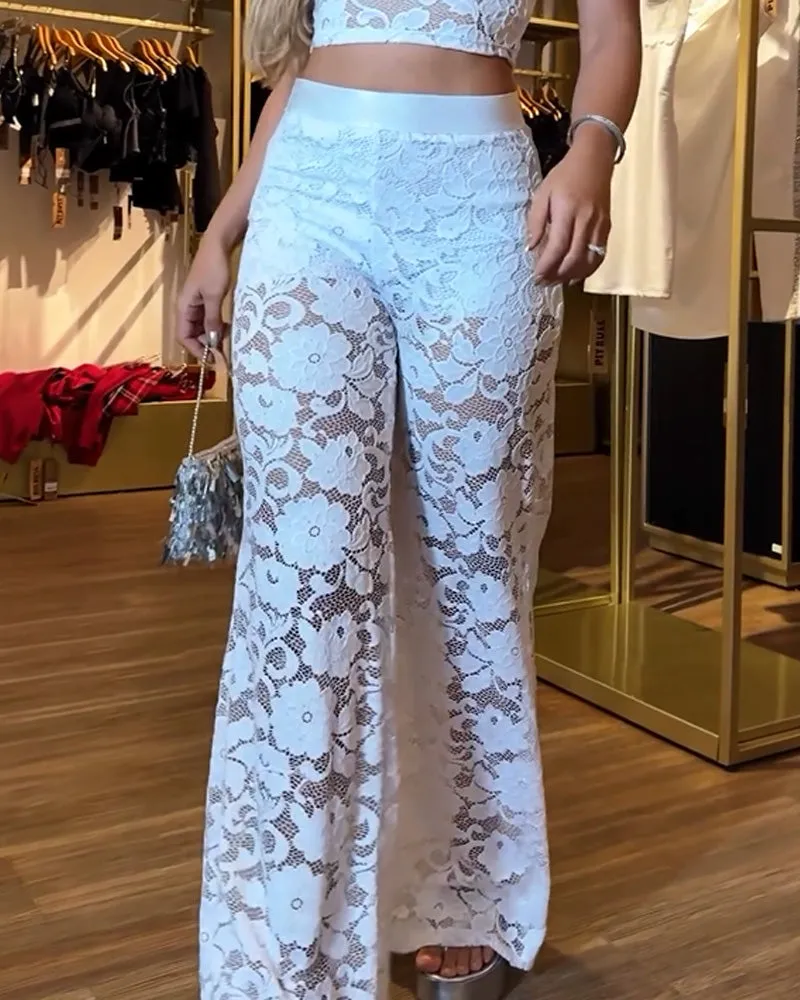 Women’s See-Through White Lace Trousers